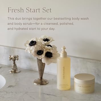 Oak Essentials Fresh Start Set, 2-Piece Body Care Set: Awaken Body Wash and Perfecting Body Scrub