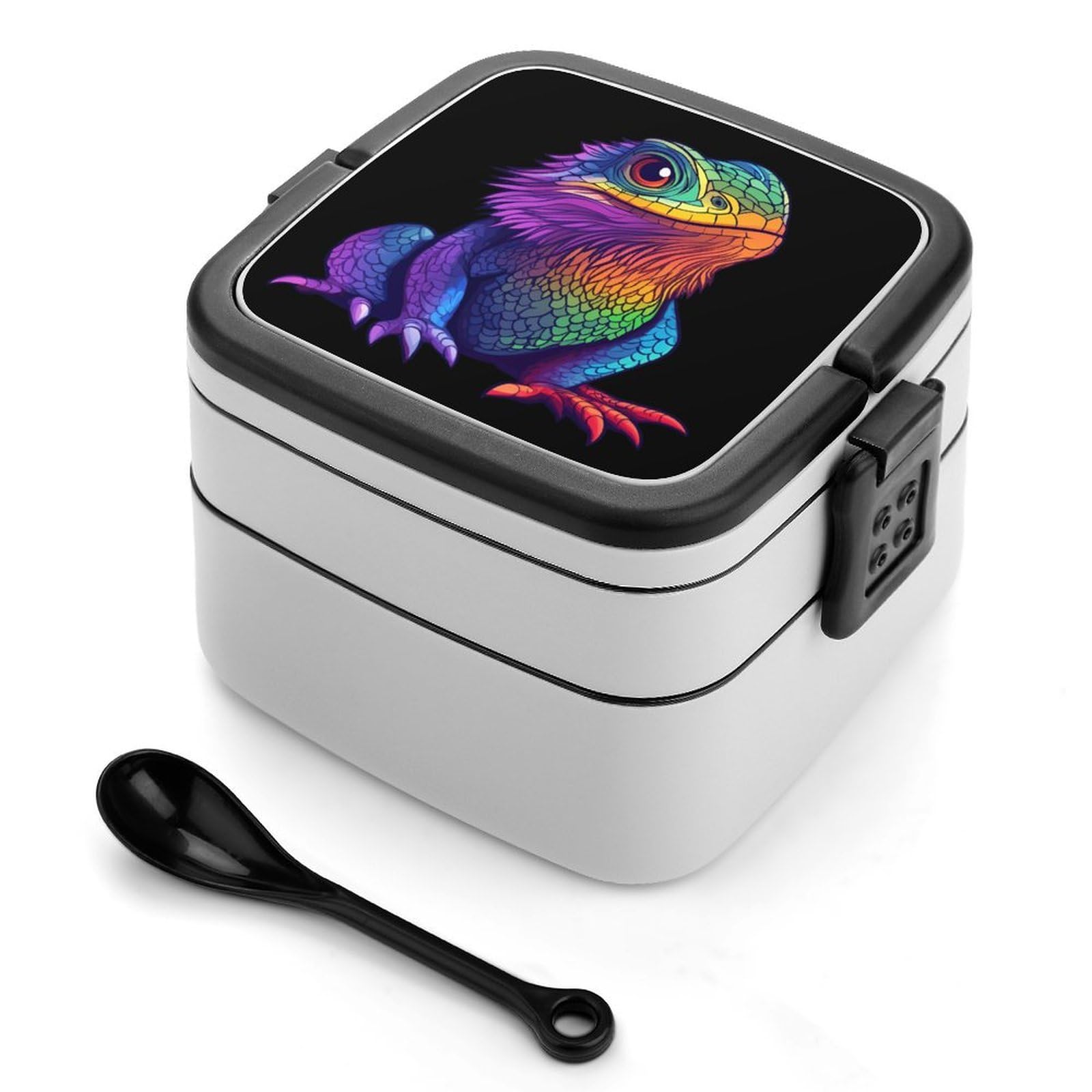 CGSBNGHA Bearded Dragon Colorful Bento Lunch Box 2 Layer Lunchbox Food Container for Adults Office
