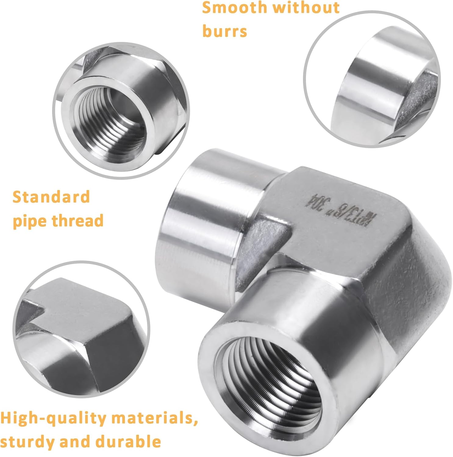 90 Degree Street Elbow - 3/8" NPT Female to 3/8" NPT Female Stainless Steel 304 Heavy Duty Forged Barstock Street Elbow Adapter Pipe Fitting (pack of 2)