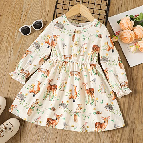 Patpat Kids Casual Dresses Toddler Animal Print Dresses Toddler Baby Easter Rabbit Overall Dress Beige #TOP1