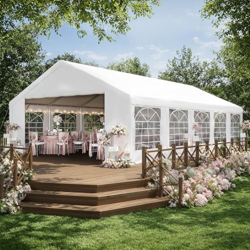 Binplax Party Tent 16x32 Canopy Heavy Duty, Waterproof Outdoor Event Tent with Removable Sidewalls & Roll-Up Door, Portable Carport for Wedding, BBQ, Camping, Birthday Party