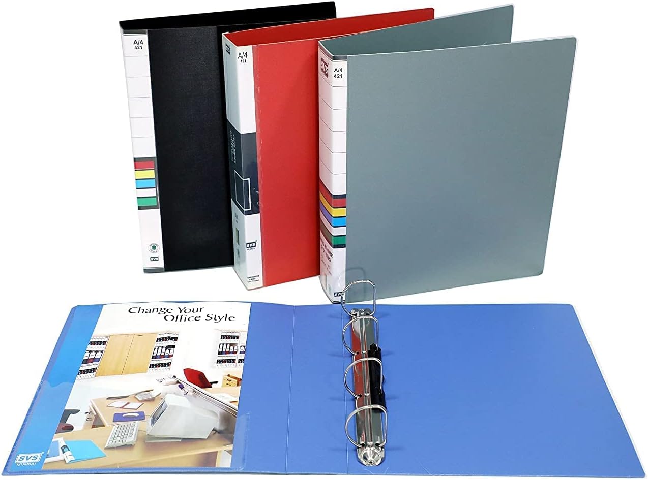KEEPING 4D Ring Binder Plastic Box File -A4 Size Office documents and Certificate Plastic File (Size A4 Color May Very - Blue,Black,Greay,Red) (Pack of 4)