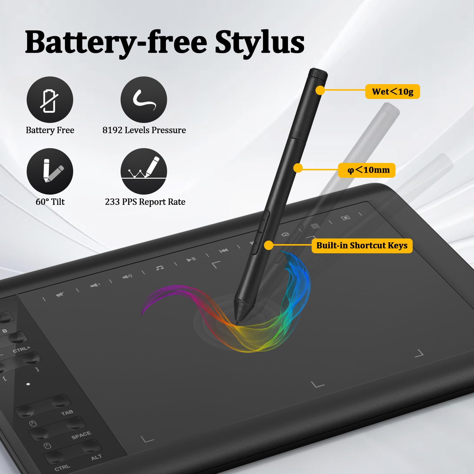 IMAGE Grafiktablett 10 x 6 Zoll große aktive Fläche mit 8192 Stufen batterielosem Stift und 12 Schnelltaste, kompatibel mit Windows/Mac/Android für Malerei, Design & Online-Unterricht, Schwarz