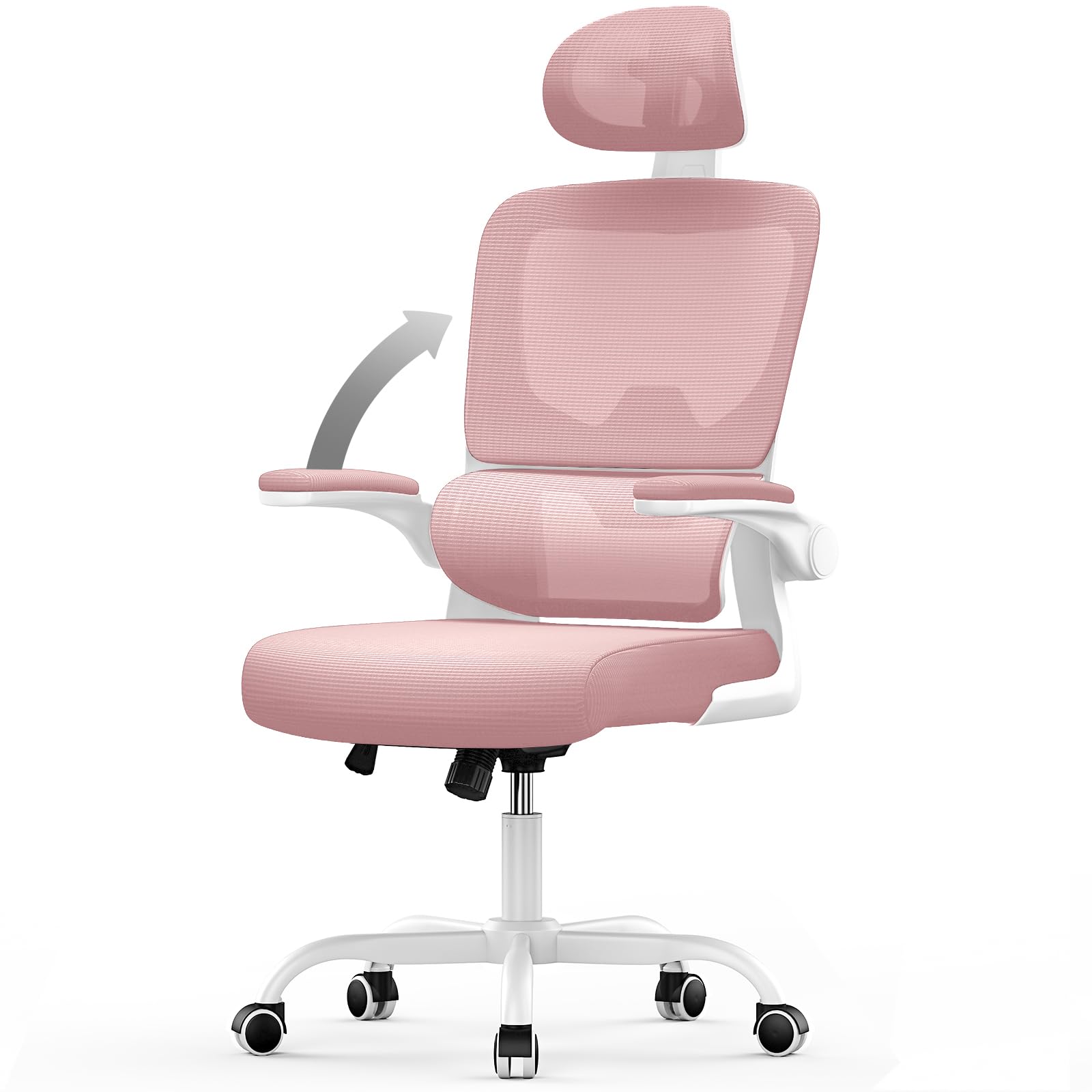naspaluro Silla Ergonómica Escritorio, Silla Oficina con Reposacabezas, Sillas Escritorio con Soporte Lumbar, Altura Ajustables y Reposabrazos Abatible, Silla de Ordenador con Ruedas, Rosa