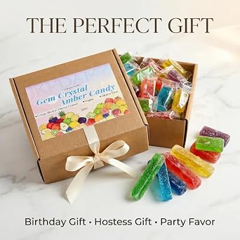 Japanese Crystal Candy Gems, Assorted Fruit, 20 Pcs | Crunchy shell with a soft, chewy center. Individually wrapped. Vegan & gluten-free. Perfect as a unique treat or gift.