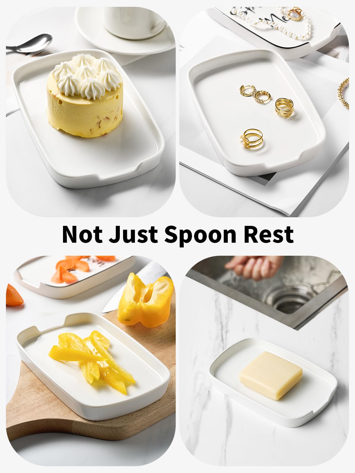 ABRUTY Spoon Rest for Stove Top Ceramic Spoon Holder for Kitchen Counter Modern Farmhouse Kitchen Decor Accessories for Spatula Spoons or Tongs (A-White - Image 4