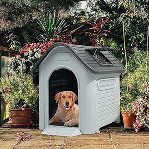 YITAHOME 39.4'' Large Dog House Outdoor Plastic Doghouse Water Resistant Pet House with Adjustable Skylight and Elevated Base for Small, Medium, and Large Dogs (39.4''L*33.5''W*37.8''H) YITAHOME 394 Large Dog House Outdoor Plastic Doghouse Water Resistant Pet House with Adjustable Skylight and Elevated Base for Small Medium and Large Dogs 394L335W378H