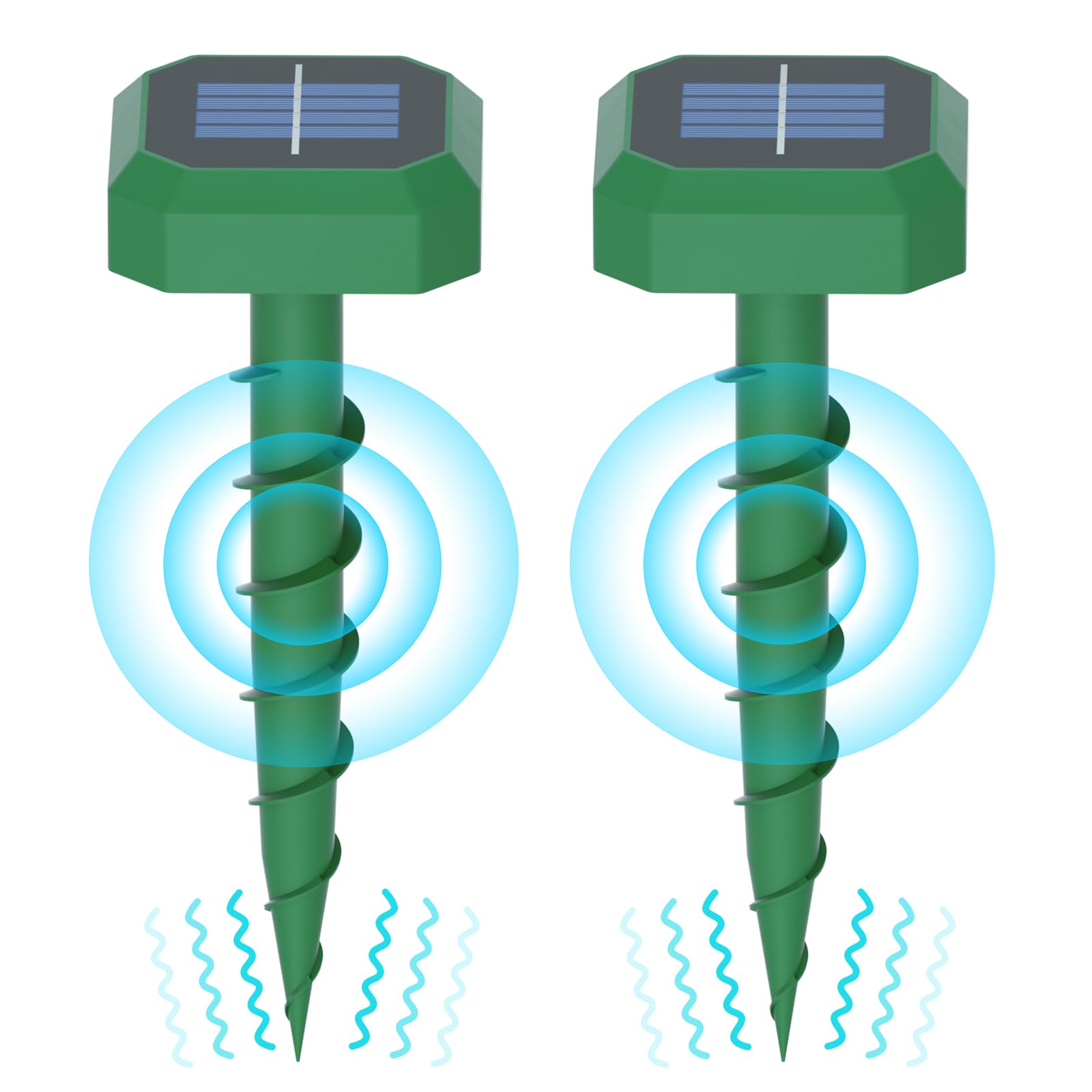Ultrasonic Mole Repellent, Solar Mole Repeller Outdoor, Quietly Repels Mole, Vole, Gopher, Mole Deterrent for Gardens Orchards Lawn, 2 Pack, Square
