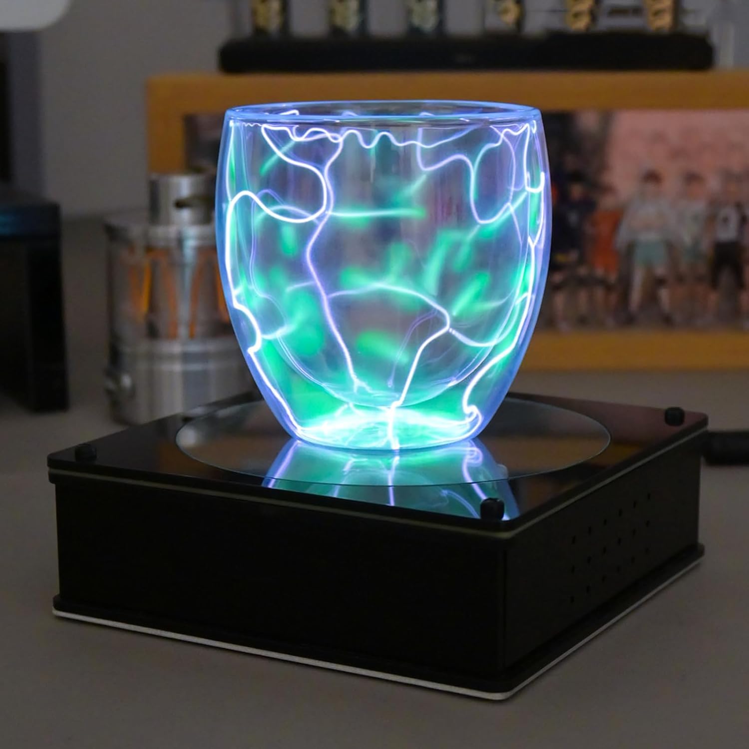 Lampa elektryczna z błyskawicą, światło w kształcie kubka plazmowego, kubek jonowy z niebieskim błyszczącym szklanym elementem, wrażliwy na dotyk, do dekoracji imprezowych, sygnał ostrzegawczy
