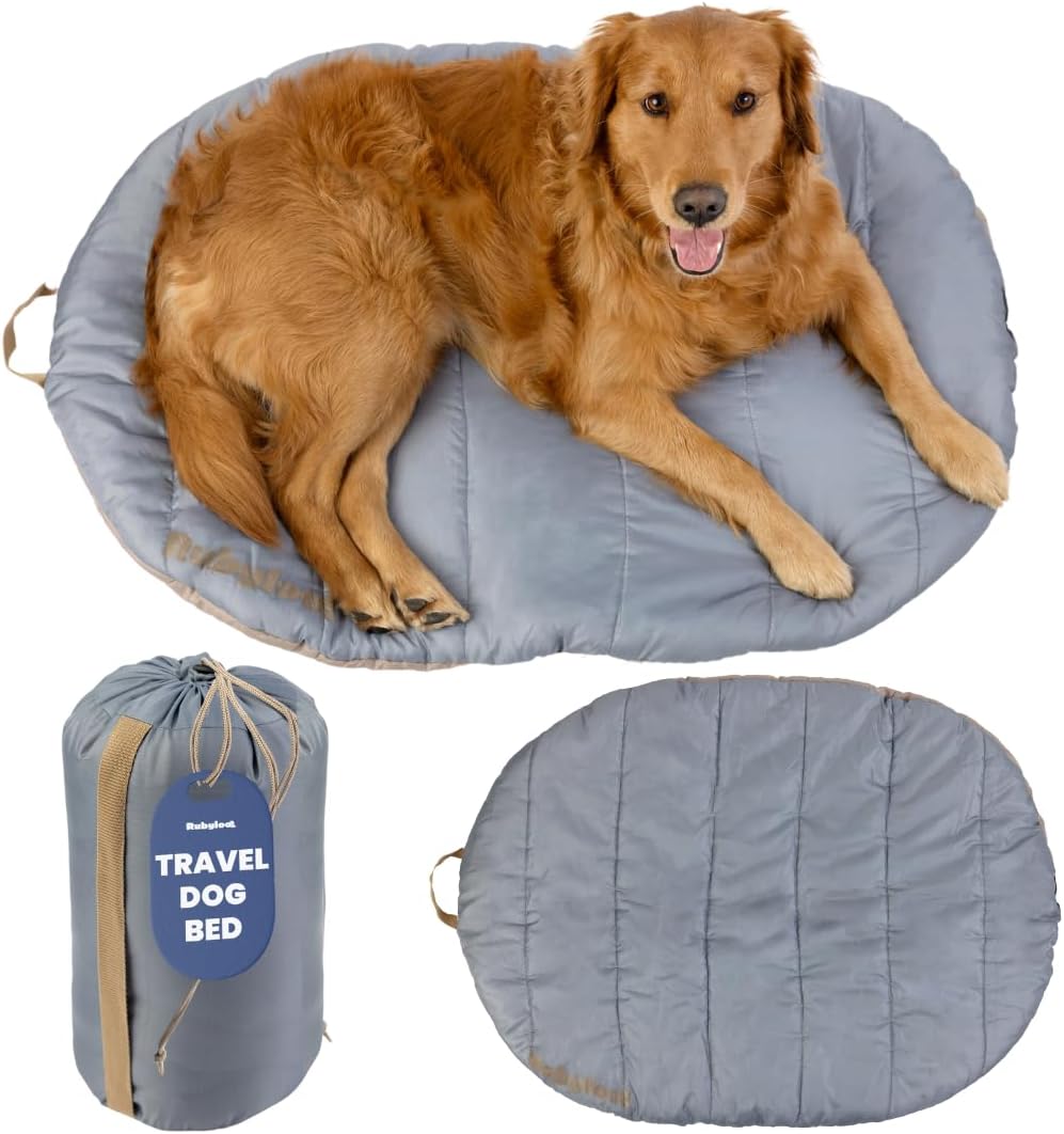 Travel Dog Bed (42" x 30")  Foldable, Packable Camping Dog Bed  Water Resistant, Cozy & Durable Mat with Soft Padding  Compact, Portable & Machine Washable  Large & Small Breeds  Grey