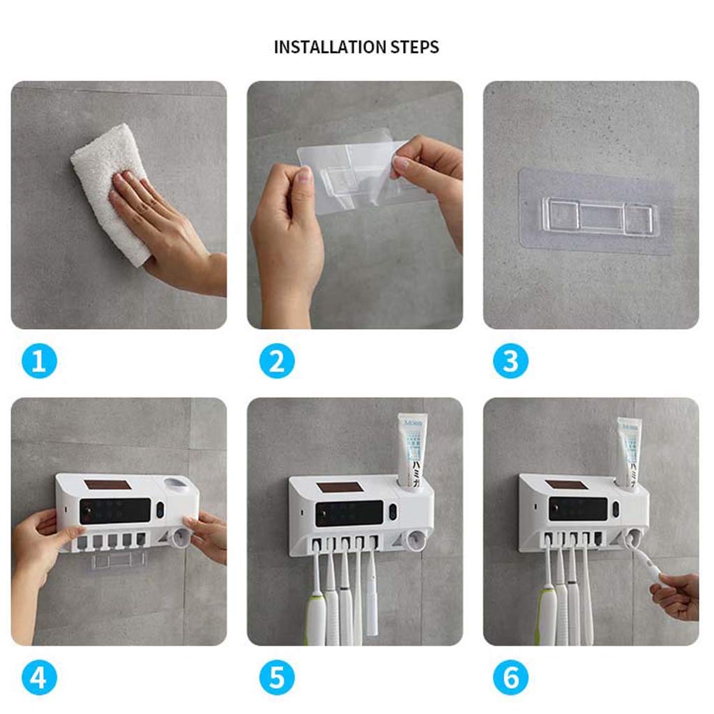 TJH Esterilizador de Cepillo de Dientes UV Inteligente, Esterilizar y secar bastidores de cepillos de Dientes para baño, Set de Vasos de Dientes eléctricos de Pared -Cuidar la Salud bucal