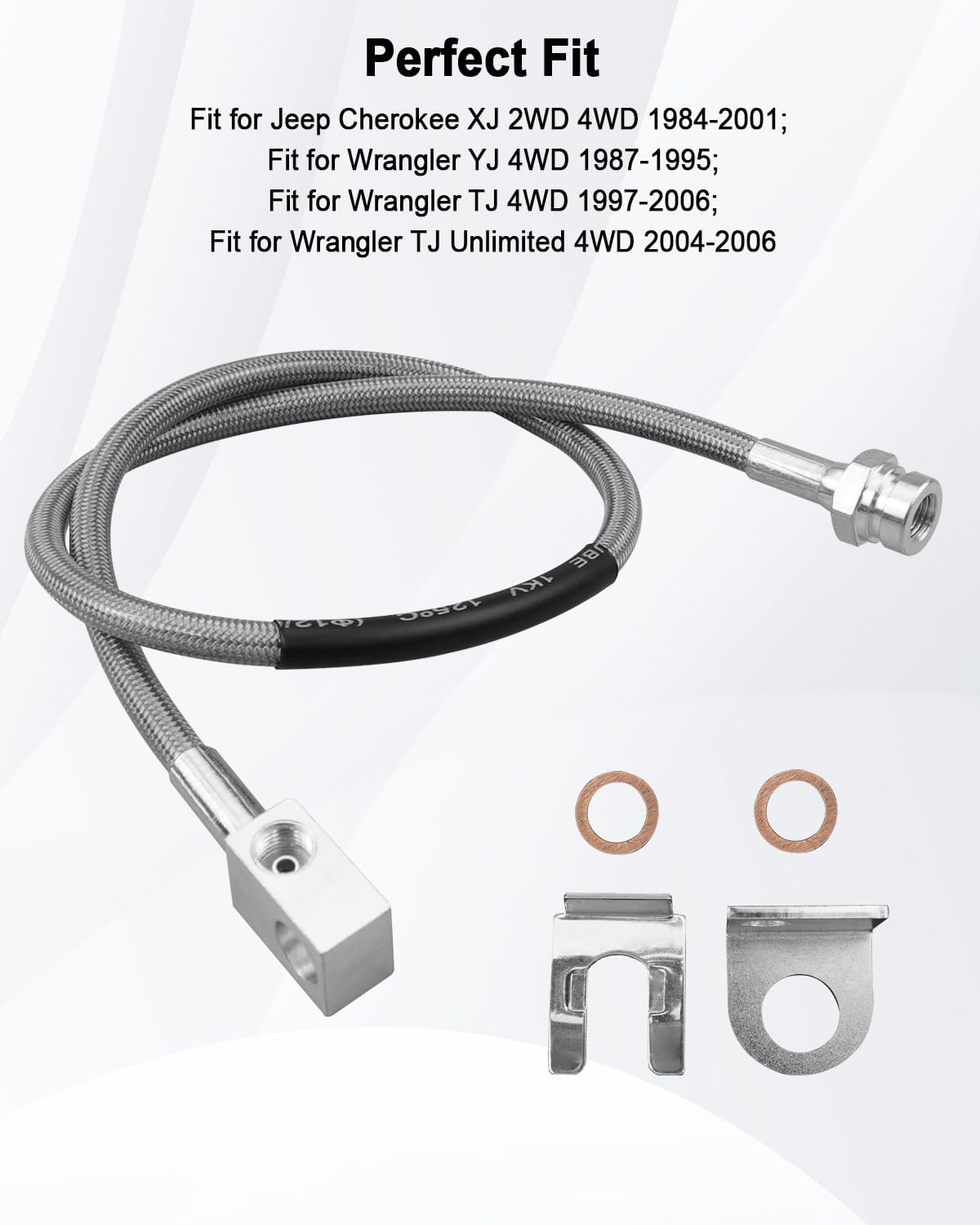 25'' Rear Extended Brake Line Fit for Jeep Cherokee XJ 2WD 4WD 1984-2001 Wrangler YJ 4WD 1987-1995 TJ 4WD 1997-2006, Fit for 4-6'' Suspension Lift Replace 89703, Stainless