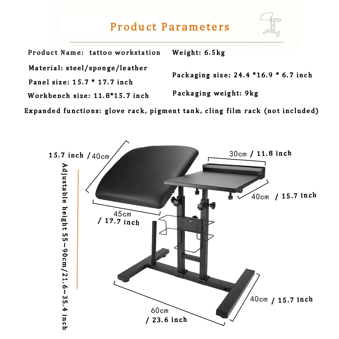 2-in-1 XL Tattoo Arm Rest, Arm Rest for tattooing, Arm Rest Tattoo Workbench, Work Station for Ink, machine, gloves, cling film and other storage racks