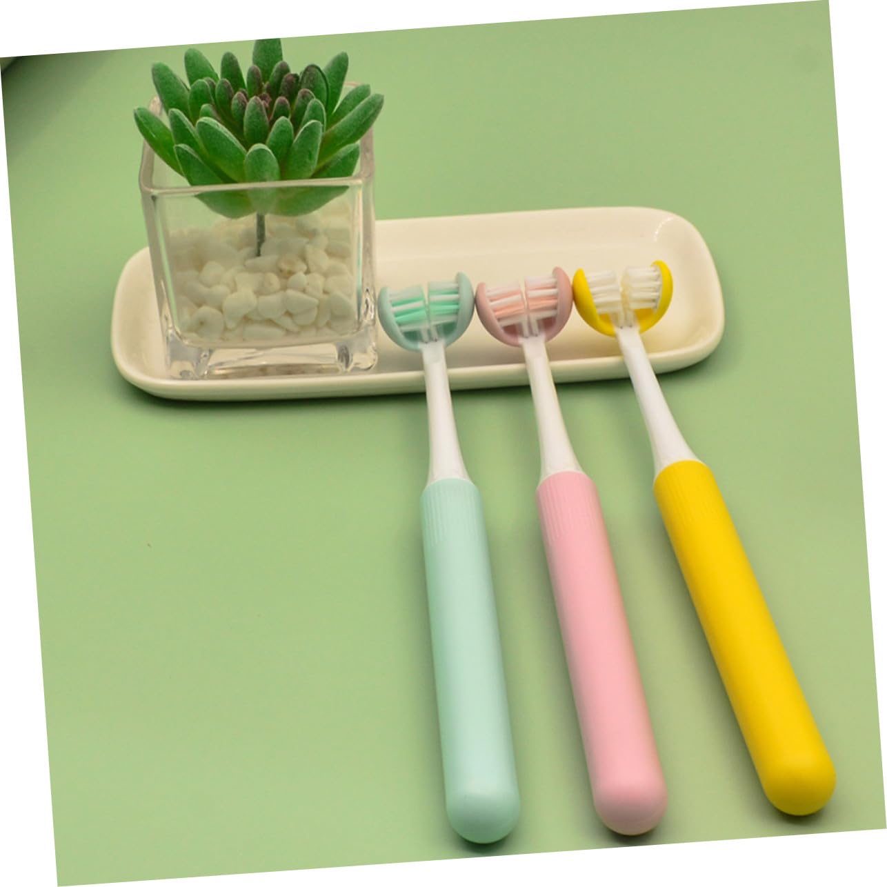 INOOMP Spazzolino per Denti Adulti 3 Lati Setole Morbide in Pp per Prevenzione Carie e Cura Orale Design Avvolgente a 3 Teste per Pulizia Completa