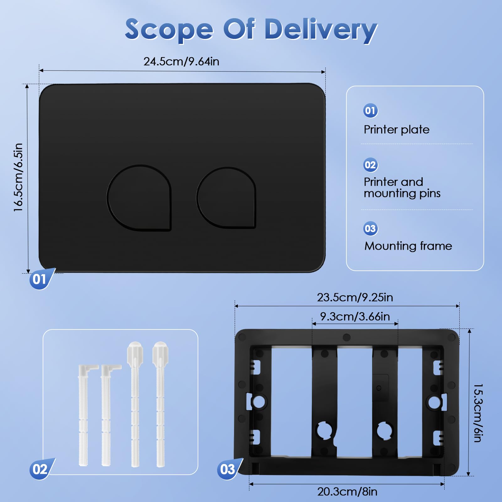 Placca di Comando WC Compatibile con Geberit Sigma 01, 10, 20, 21, 30, 50, 60, UP300 e UP320, Pannello Frontale per Cassetta WC Incasso, Doppio Scarico, Dimensioni: 245 × 164 mm(Nero)