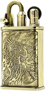 Vintage Collectible Brass Kerosene Lighter, Windproof Trench Mechanical Lighter, Hand-Engraved, Grindstone Ignition, Refillable Fuel, Perfect for Collection Decoration (Kerosene Not Included)(E)
