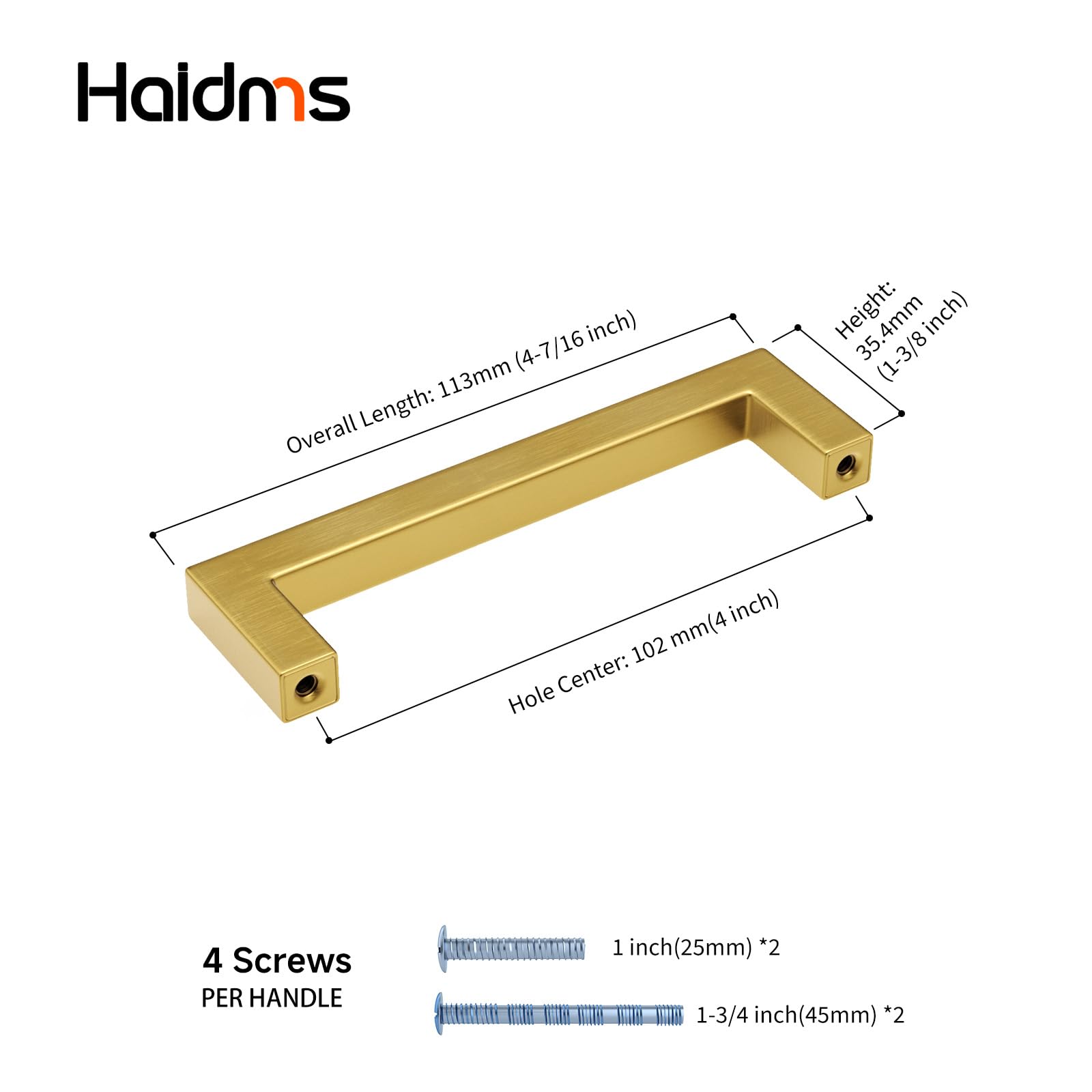 Haidms Confezione da 10 maniglie per armadietti da 10 cm, color oro spazzolato, per cassetti, in acciaio inox, quadrate, moderne, per cucina e bagno