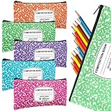 Epakh 5 Pcs Pencil Case Pouch 8.7 x 3.9 Inches Composition Book Portable Pencil Bag with Zipper Multipurpose Cute Pen Pouch Stationery Organizer Teachers Gifts (Classic)
