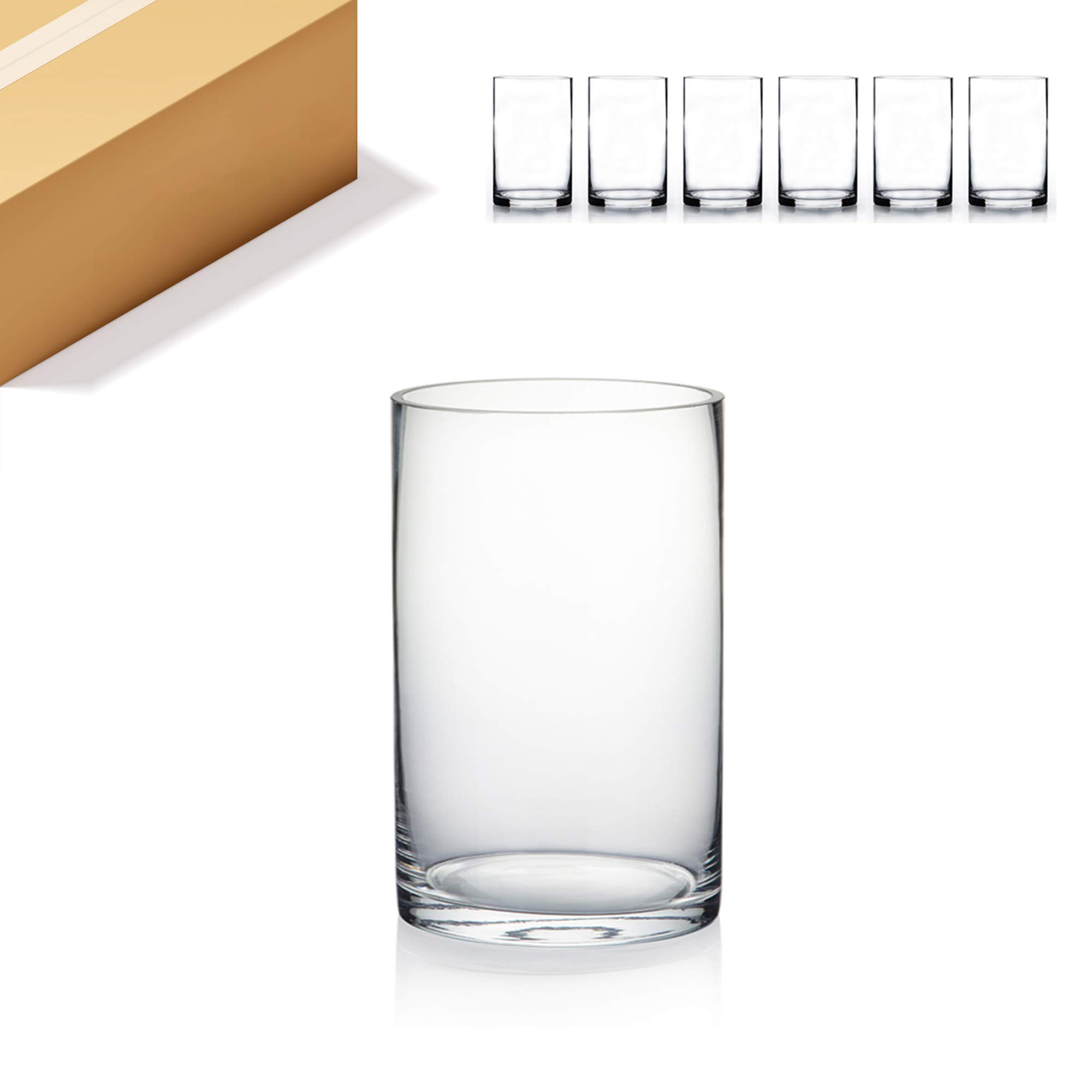 WGV Cylinder Vase Bulk, Diameter 5", Height 8", Clear Glass Floral Planter Container, Floating Candle Holder for Wedding Party Event Home Office Decor