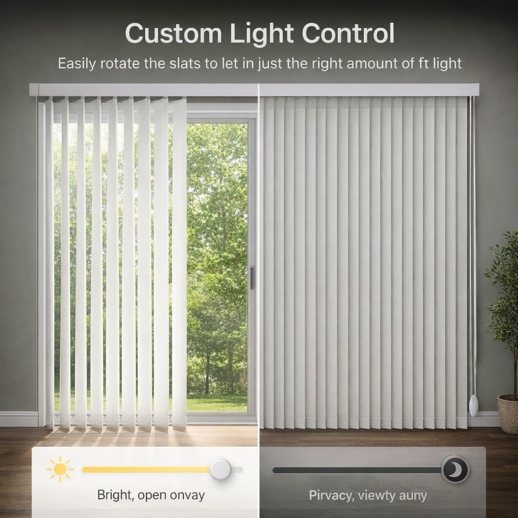 Tende Verticali Oscuranti in Tessuto per Finestre Grandi, Tende a Lamelle Verticali in Tessuto Bianco con Isolamento Termico, 60-250cm Veneziane per Ufficio o Casa, Protezione Privacy(W110xH220cm)