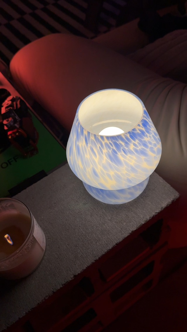 Image of Dawnwake Mushroom Lamp Table Lamp for Bedroom,Small Desk Bedside Lamps for Living Room,Mushroom Decor Cute Mini Modern Mid Century Lamps for Night Stands (Flame Blue)