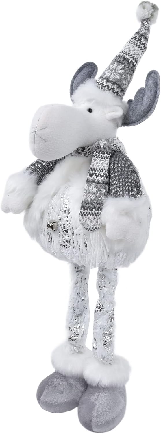 Retractable Christmas Elk Doll, Christmas Figurine with Extendable Legs Grey Reindeer Ornament Gift Festival Decoration,1 PCS