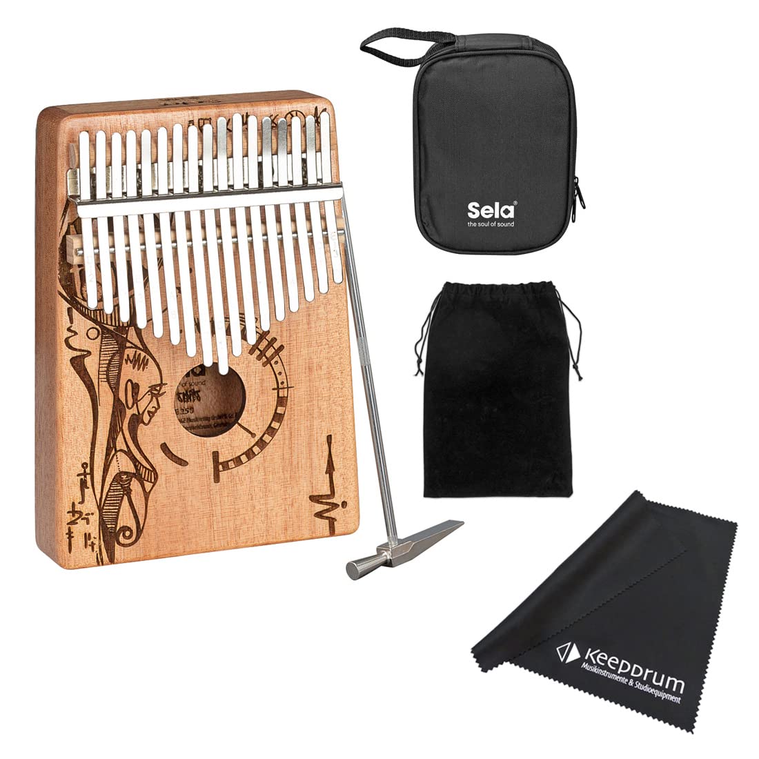 Sela SE250 kalimba mahoń 17 Peaceful Mind + ściereczka z mikrofibry keepdrum
