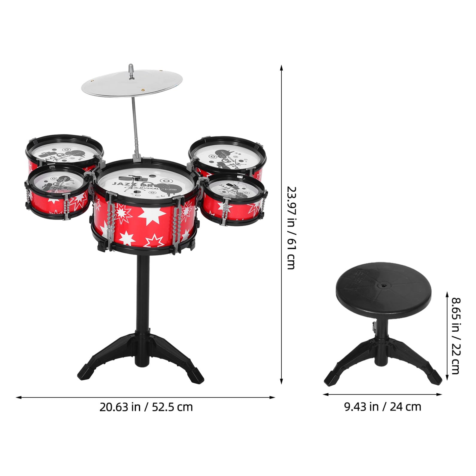 ERINGOGO Set Mini Batteria Giocattolo Musicale per Bambini in Plastica 24X22X22Cm per Sviluppo Musicale e Ritmico Ragazzi e Ragazze Gioco Educativo