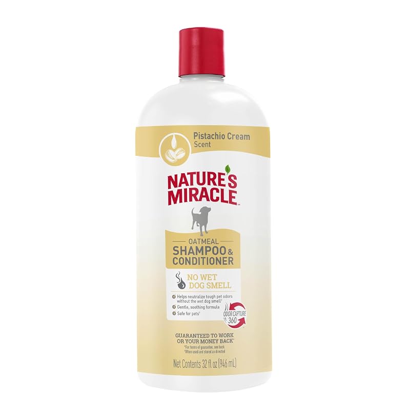 Shampoo e Condicionador 2 em 1 para Cães com Aveia Nature's Miracle, fragrância Pistachio Cream, 960 mL