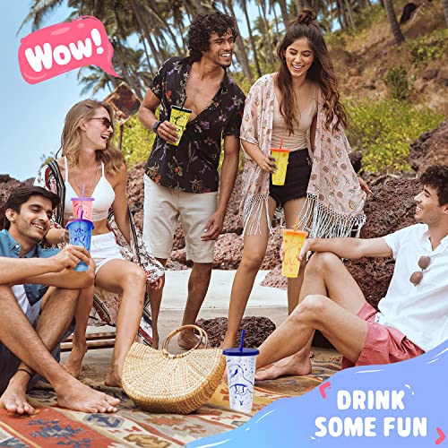 Meoky Plastic Cups With Lids And Straws - 12 Pack 24 Oz Color Changing Cups With Lids And Straws Bulk, Reusable Cups With Lids And Straws For Adults Kid Women Party, Cute Cold Cups For Iced Coffee #TOP4