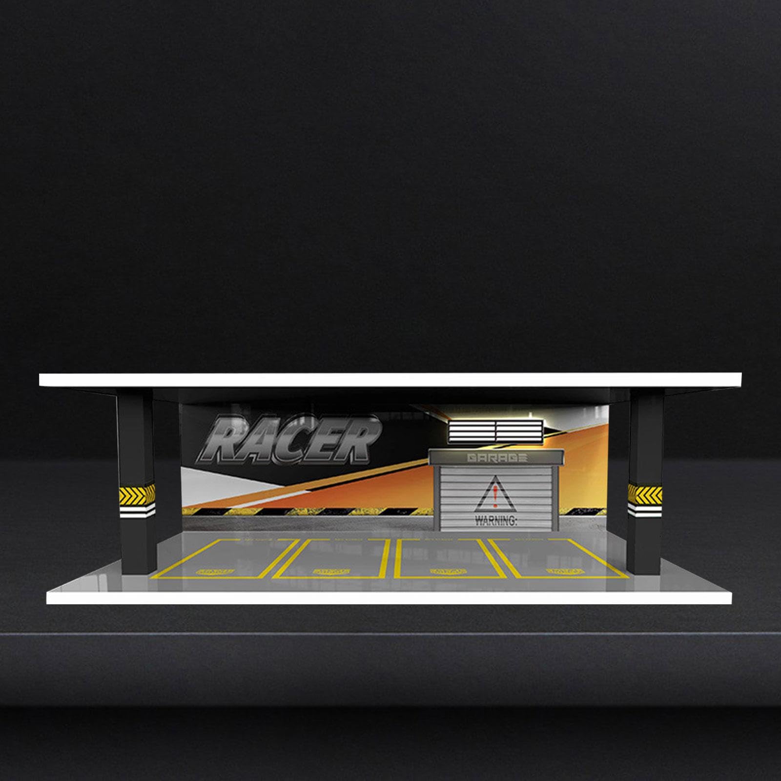 Vitrina para Coches a Escala Caja Expositor Garaje Maqueta Estuche Transparente con Tapa LED Mejora La Visualización Adecuada para Colección P, Estilo H