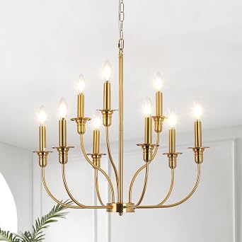 Modern Farmhouse Chandelier, 9-Lights 26"Gold Candle Hanging Pendant Light