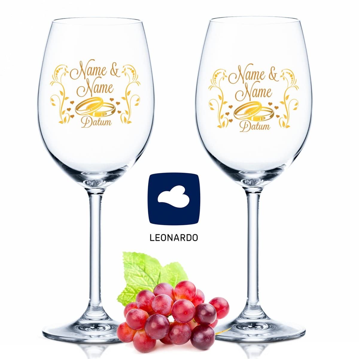 GRAVURZEILE Leonardo - Calice da vino con stampa UV, motivo floreale