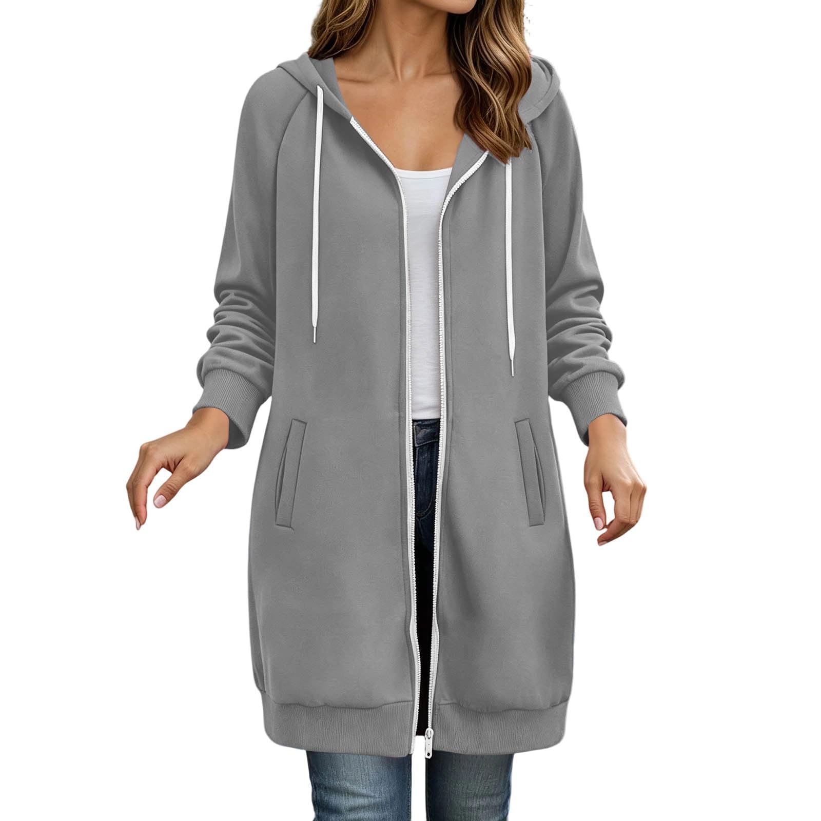 Winterjacke Damen Lang Sweatjacke Mit Kapuze Sweatshirtjacke Casual