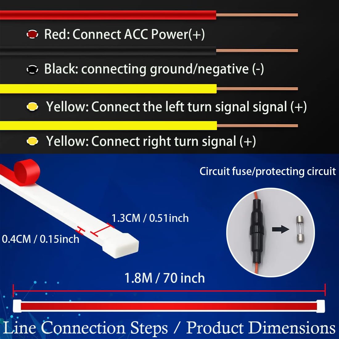 Striscia luminosa per cofano auto,striscia luminosa a LED per cofano con avvio dinamico della scansione,luci diurne con luce bianca e indicatori di direzione gialli, adatta per auto (70 Pollici/12V)