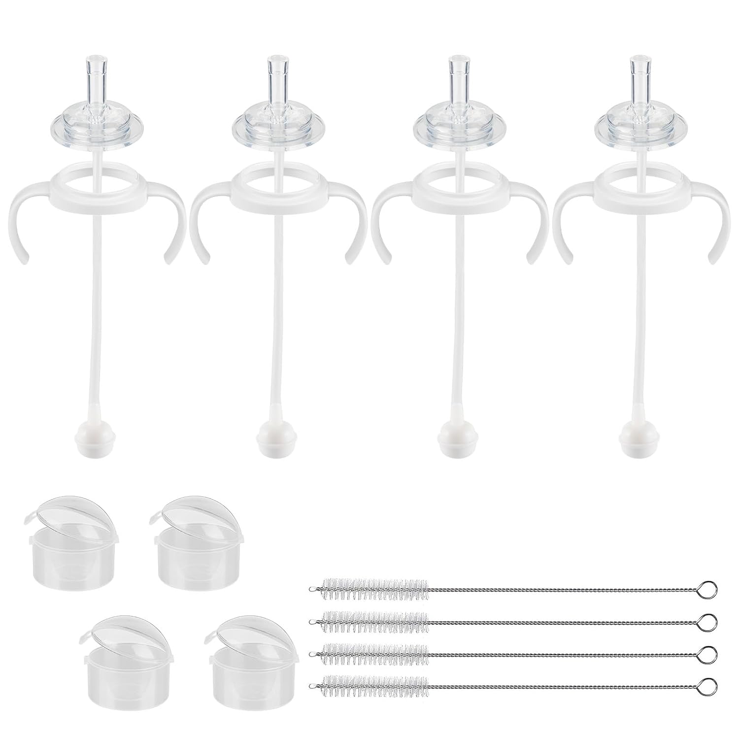 Straw Cup Conversion Kit for Pigeon Bottles，Glass Baby Bottle Transition Kit with Weighted Straw, Soft Straw Nipples & Easy-Grip Handle, 8m+, 4-Pack