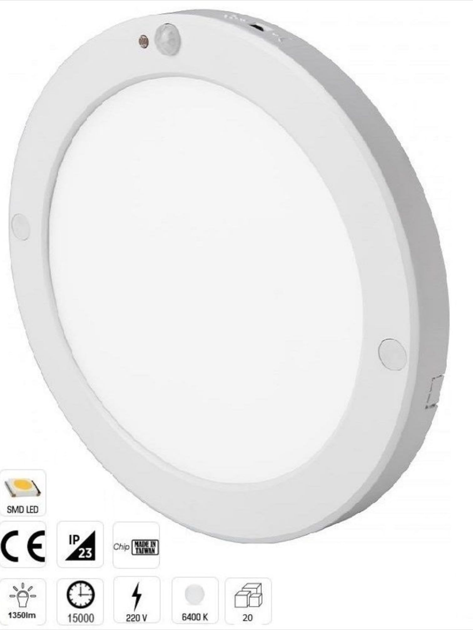 20W Gece Gündüz Sensörlü Sıva Üstü Tavan Armatür Cata Bologna Slim Kasa Panel LED Armatür 2100 Lm (Beyaz Işık)
