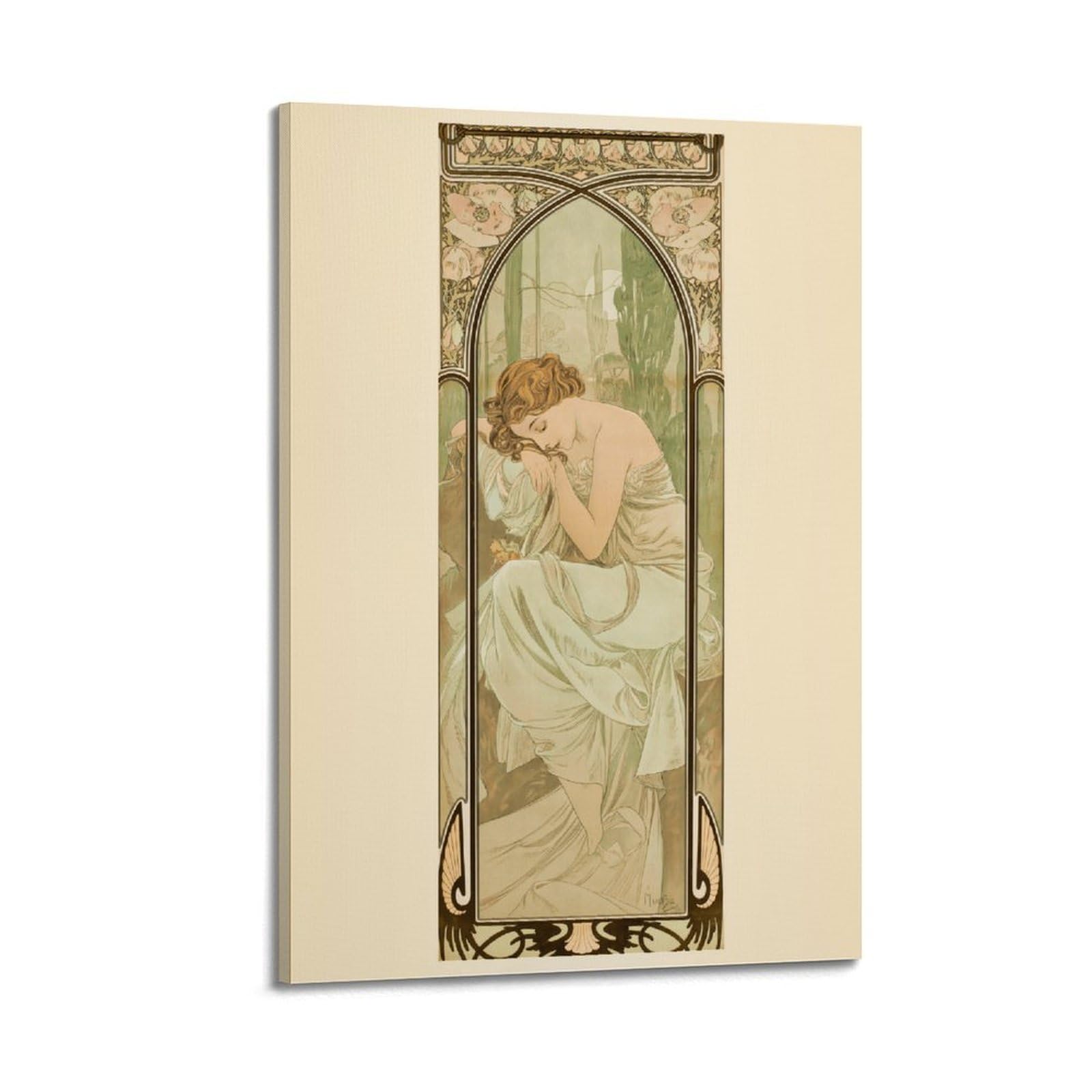 Sjwiner Frame-Style Rest Of The Night (1899) By Alphonse Mucha Poster Aesthetic Design Painting For Living Room Bed Room 12X18inch(30X45cm)
