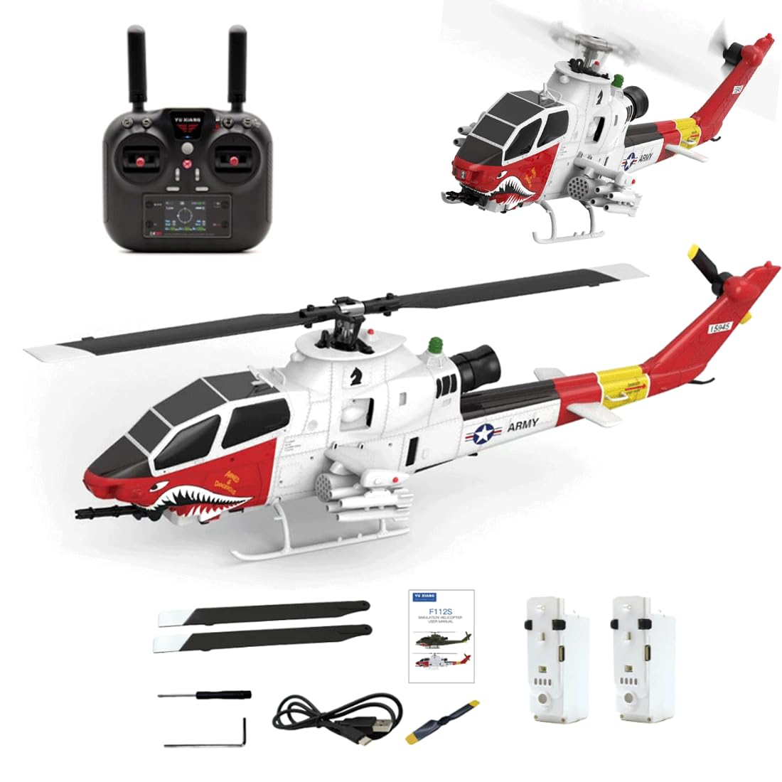 YU XIANG F112S AH-1 Cobra 1:40 RC Helicóptero GPS 9CH Flybarless Dual Rotor Avión Militar Clase 200 con motores duales sin escobillas, retención de altitud y vuelo inteligente LiDAR - RTF