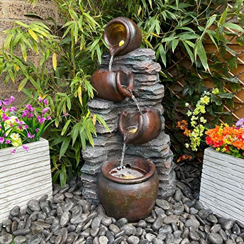 Tranquility Mini 4 Pots on Stone Mains Powered Water Feature With Delux Care Kit With Cover, Waterfall, Water Fountain, Garden Decoration, Garden Feature