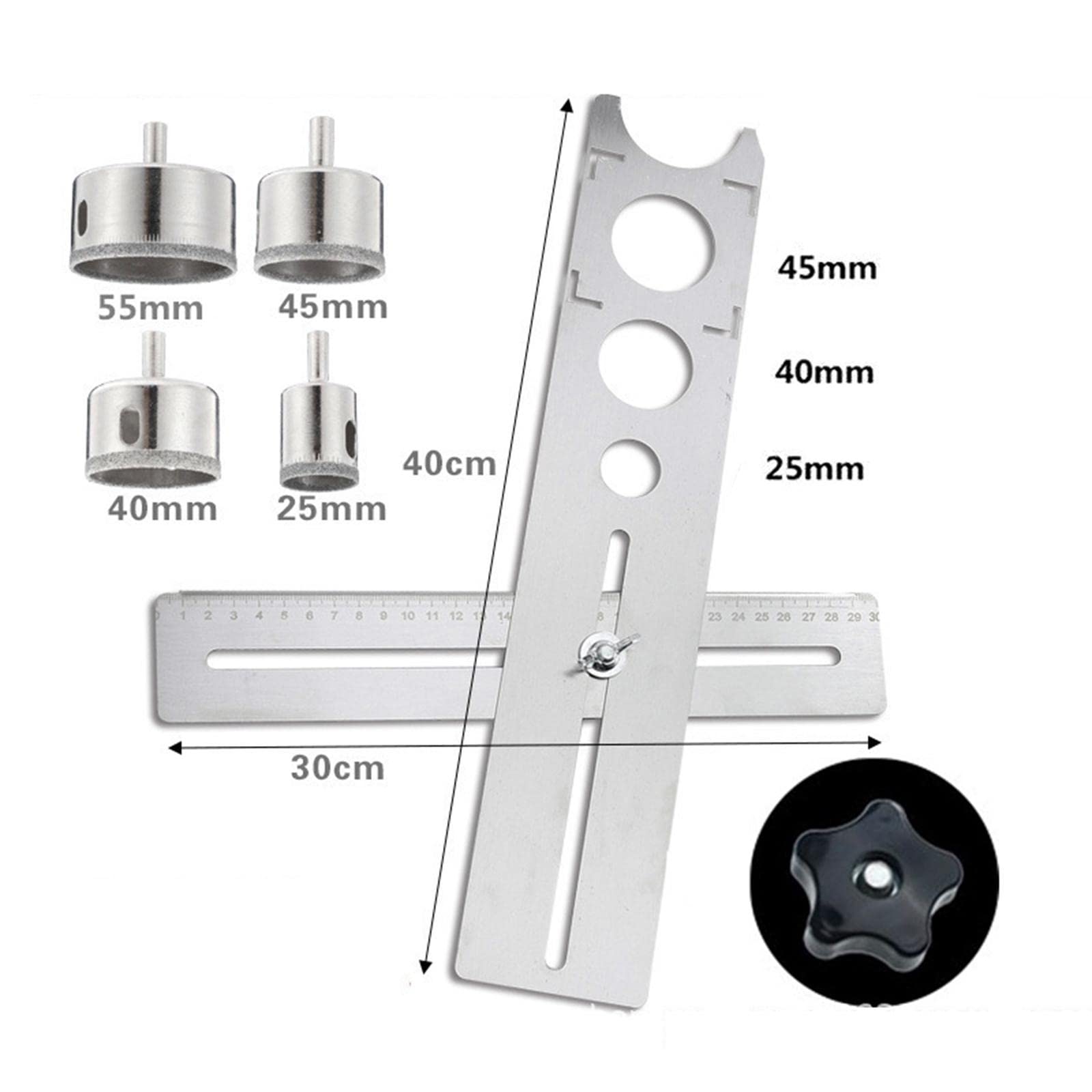 Localizador de Baldosas Perforador de Agujeros Regla Marcadora Fijación Precisa Herramienta Multiuso Acero Inoxidable para Instalación de Cerámica Rep, Engrosado 40CM