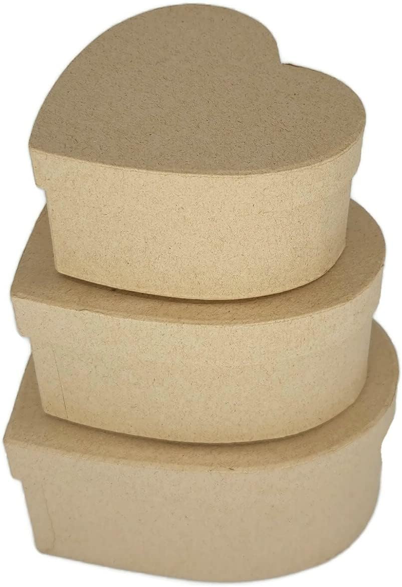 Heart-Shaped Paper Mache Nesting Boxes – Small Set of 3 Paper Mache Boxes with lids for Crafting, Gifts, Storing Jewelry, Treasure, Accessories, Cosmetics, Ornament and more