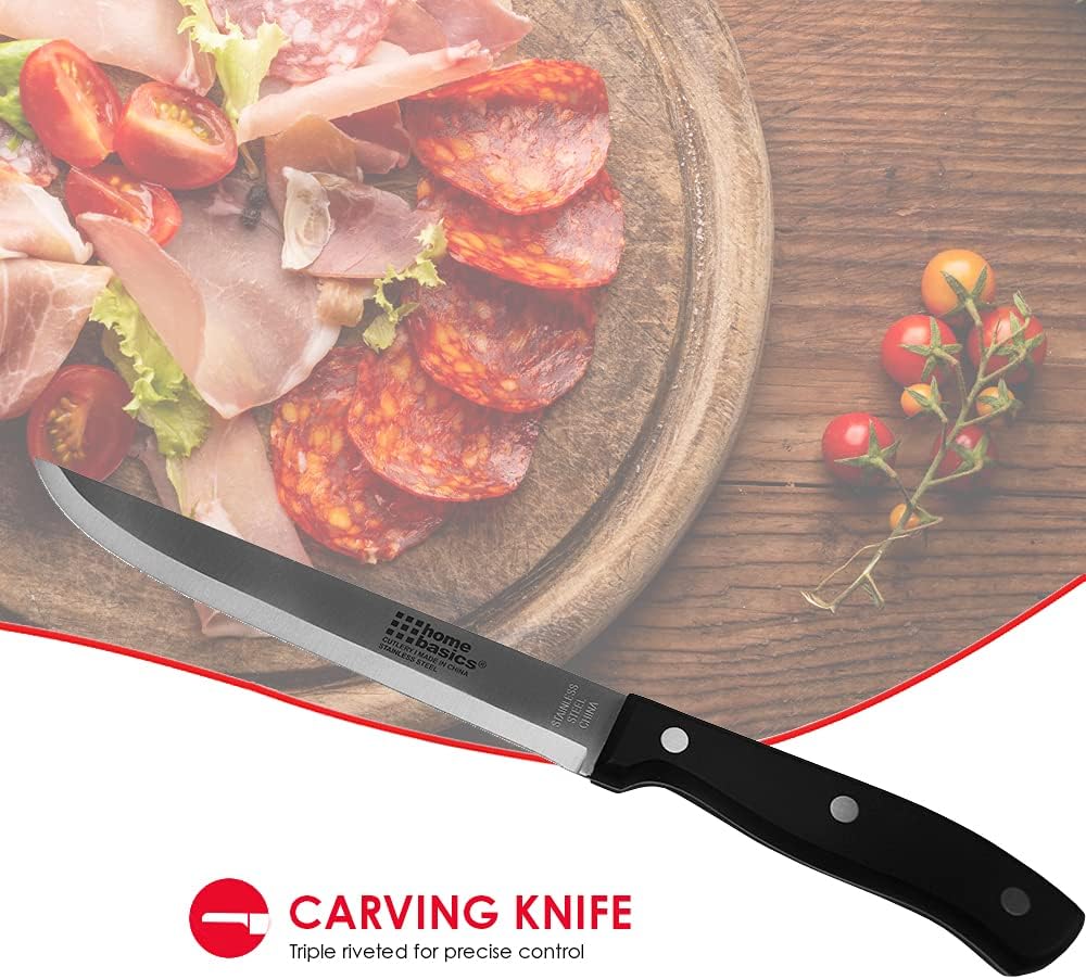 Home Basics 8" Stainless Steel Carving Knife with Contoured Bakelite Handle, Black (2)