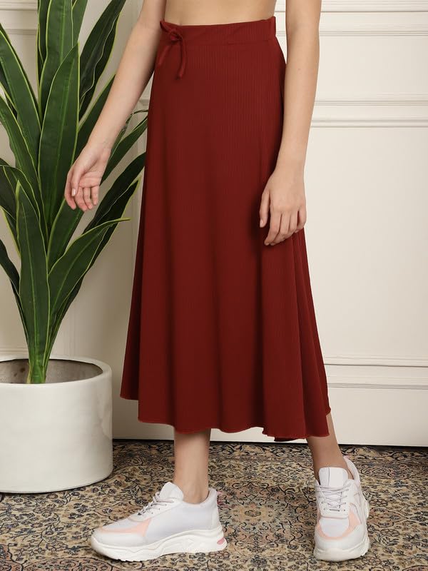 Image of NEUDIS Women Black Ribbed Flared Maxi Skirt