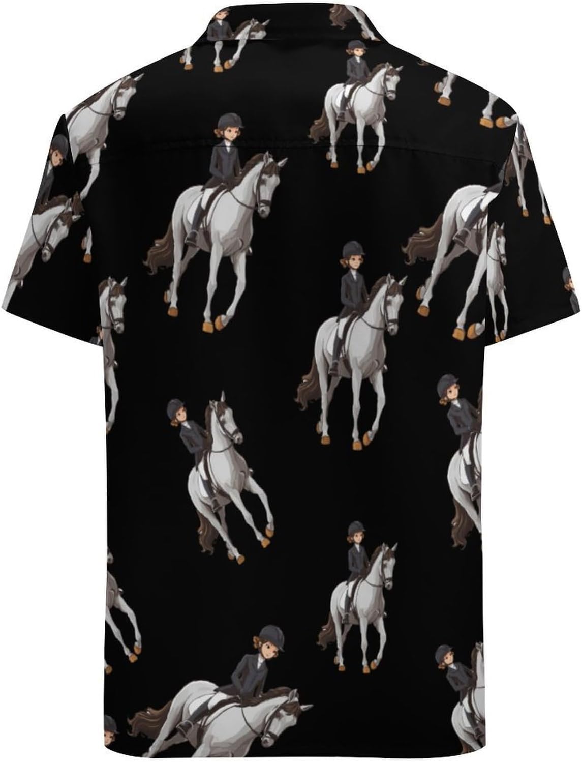 Equestrian Sport Mens Short Sleeve Button Down Shirts Hawaiian Beach T-Shirt Tropical Vacation Clothes