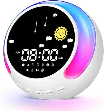 Digital Alarm Clock, Ok to Wake Clock with Night Lights, Electronic Desktop Round Clock with Type-C Port, Adjustable Brightness, DST, Snooze, 12/24H Display for Bedroom/Home/Office