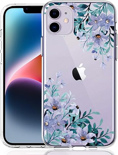 Miniatura 14 de Compatible con iPhone 11, funda transparente con flores florales a prueba de golpes, parte trasera dura, delgada, bonita funda transparente para Ola