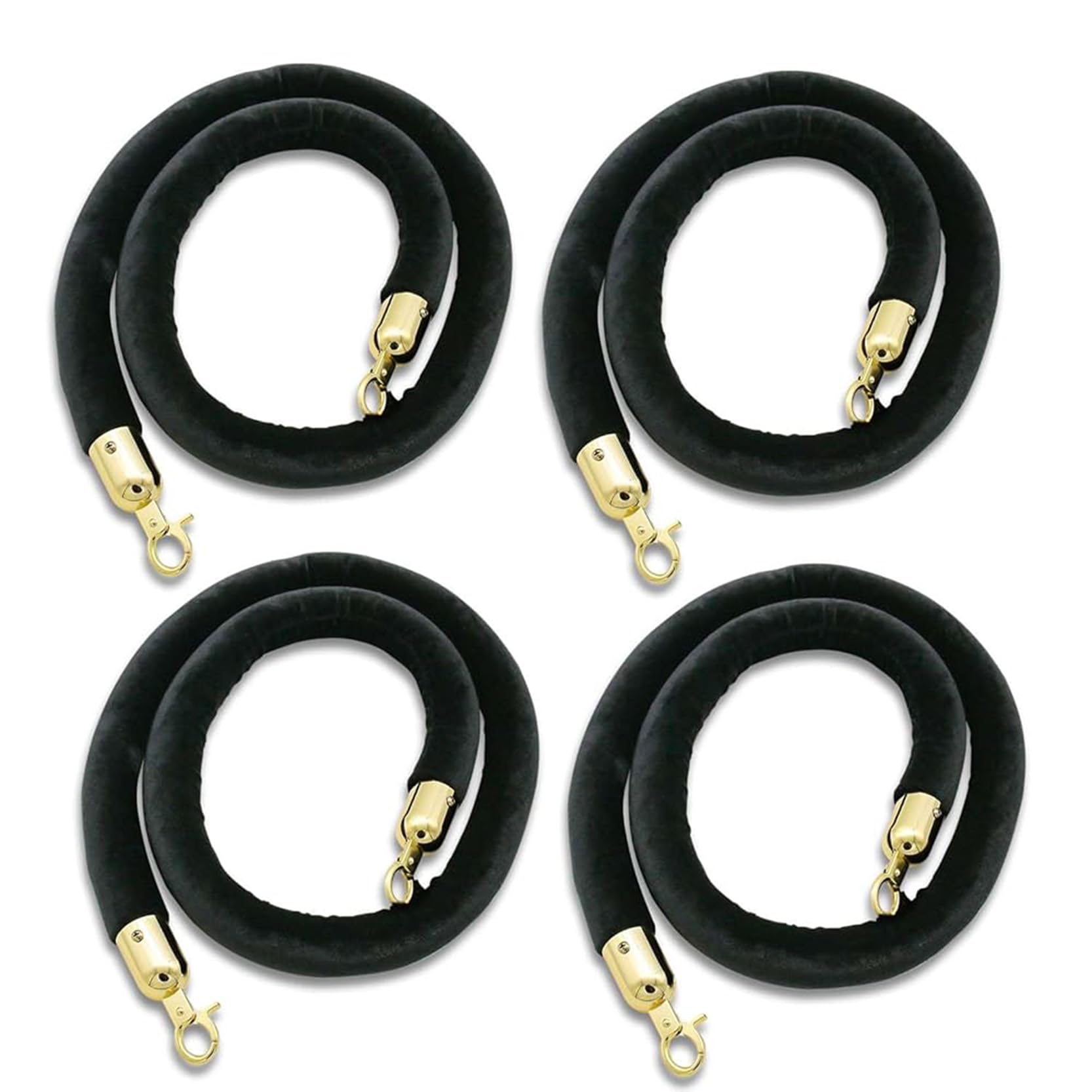 Corde de barrière de file d'attente en velours noir de 1,5 mètre avec crochets - 4 pièces