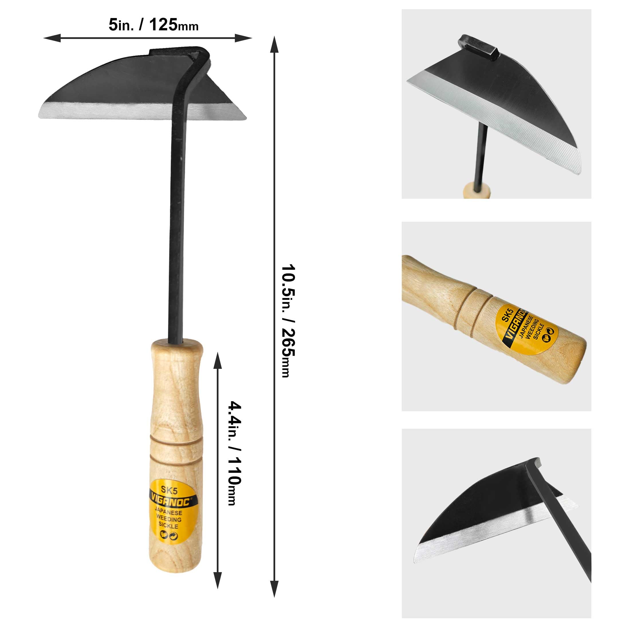 Viganoc Japanese Hand Hoes - Premium Quality Hand Weeding Hoe for Quick Work, Black, Shorts Handle - Image 2