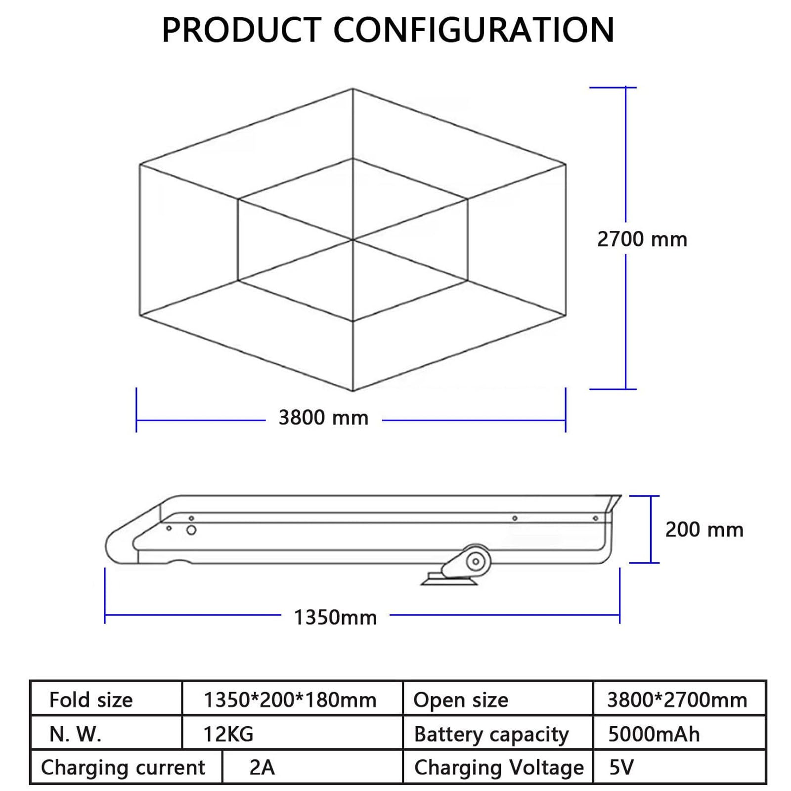 Tienda De CampañA Para Techo De Coche | Tienda De CampañA Plegable Para Coche | Cochera MóVil De La Tienda Del Coche De Los 380x270cm 5000mah | Con La Barra Del Equipaje/Control Remoto,Blue